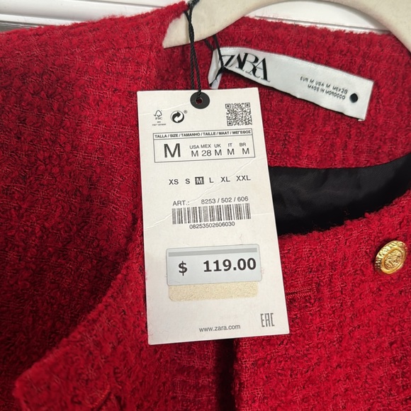 Zara red cropped preppy blazer - Picture 2 of 5